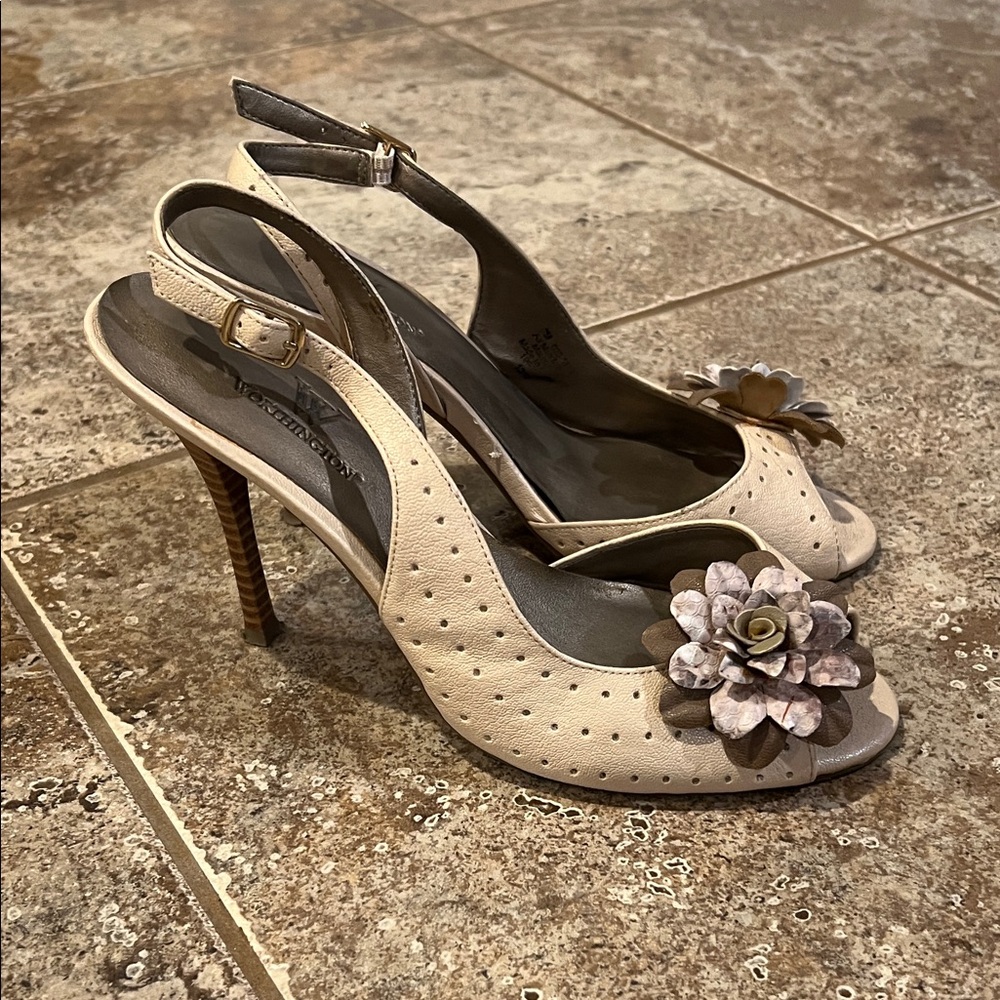 Worthington Cream Peep-Toe Heels with Floral Accent